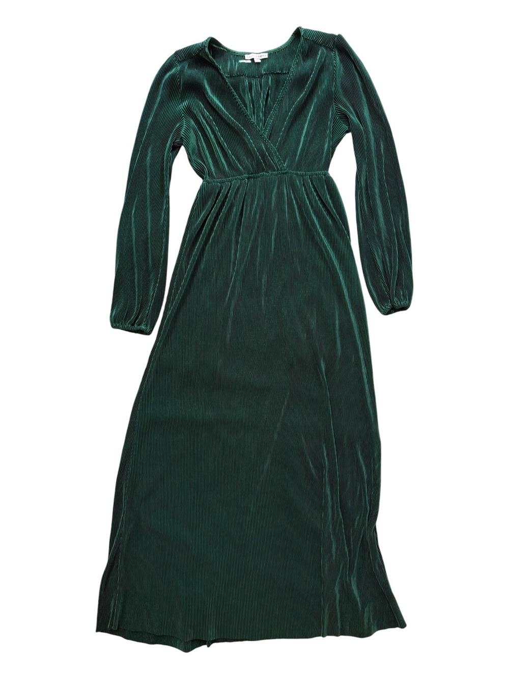 Baltic Born Emerald Green Pleated Maxi Dress Womens Small Long Sleeve